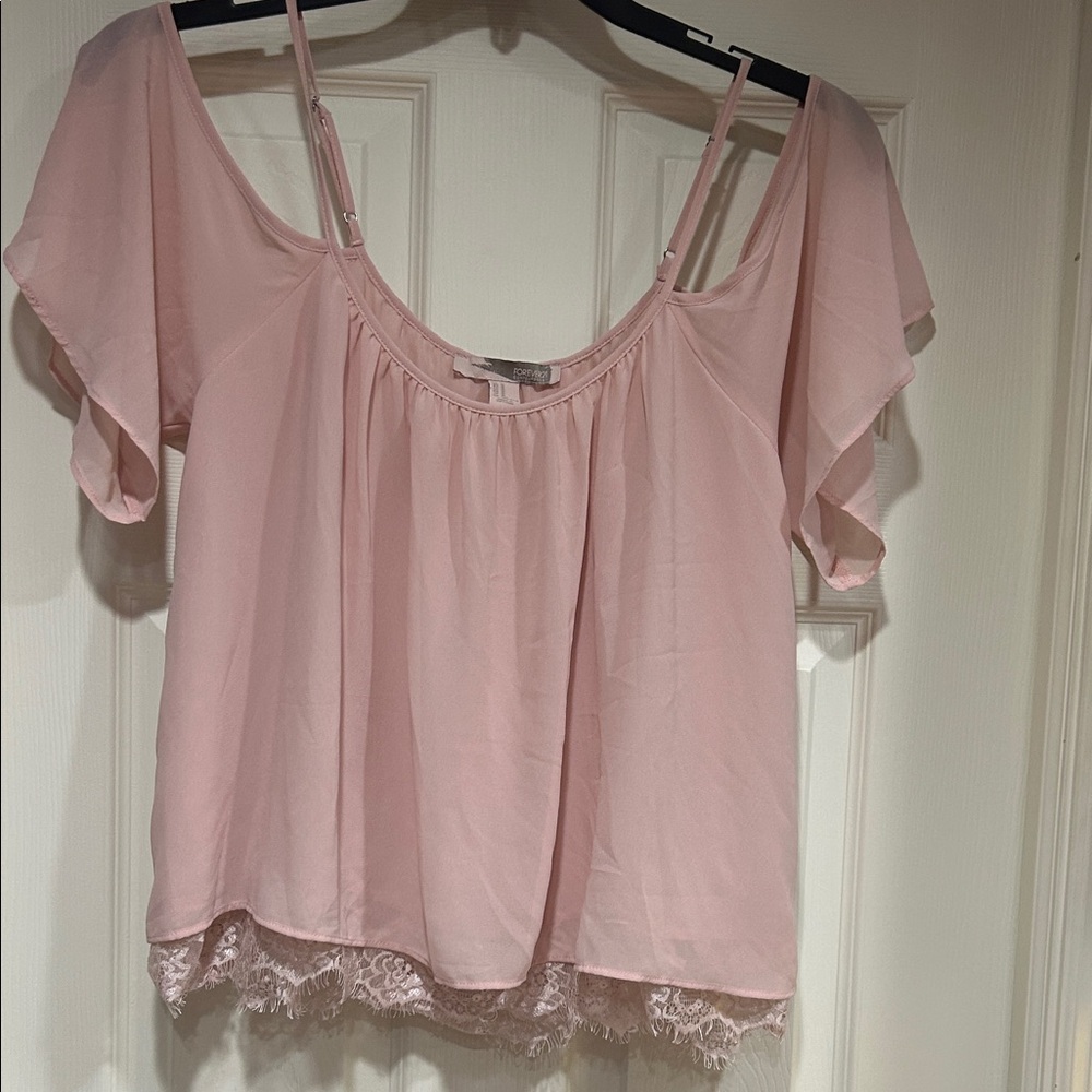 Forever 21 Blush Pink Cold Shoulder Blouse with Lace